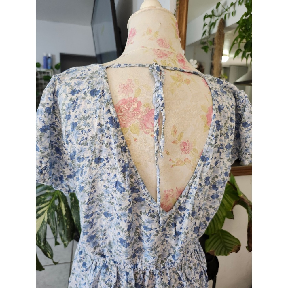 Hollister Blue Floral Babydoll Top Women's Large Cottagecore Puff Sleeve Peplum - Picture 7 of 12